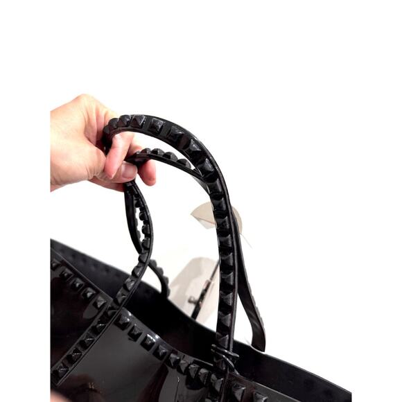 Carmen Sol Black Studded Double Handle Jelly Tote Handbag - Picture 7 of 10